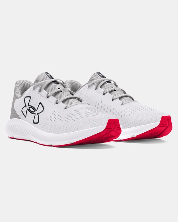 Men's UA Charged Pursuit 3 Big Logo Running Shoes in White image number 3